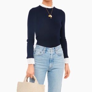 Tuckernuck Navy Rosemary Eyelet Knit Top Medium